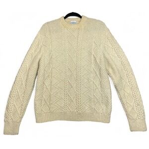 Avoca Chunky Cable Knit Sweater Medium Ivory Irish Wool Fisherman